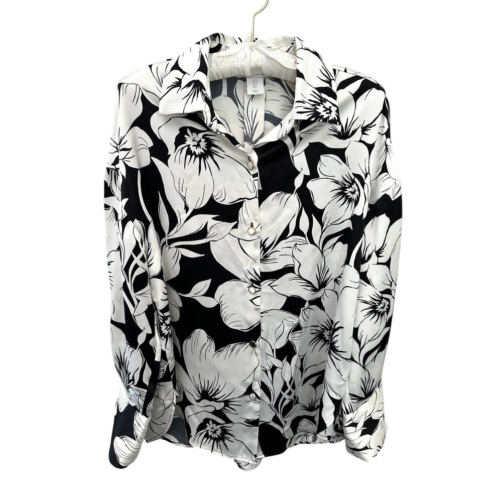 HOUSE OF HARLOW 1960 | Black & White Floral Button Down Blouse Top | Small